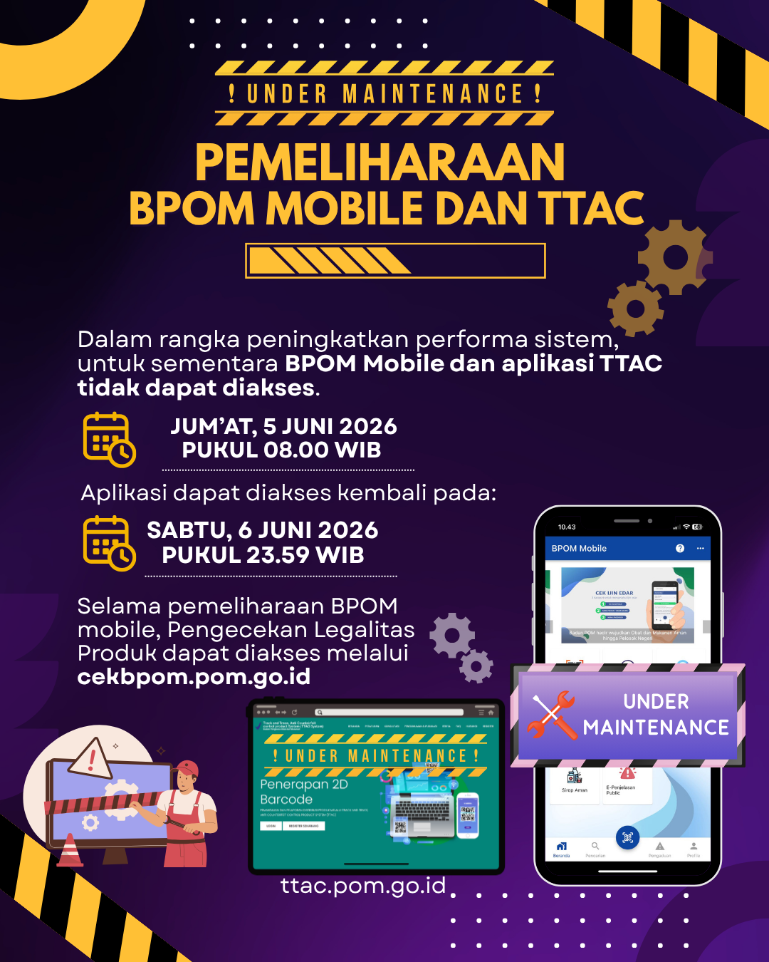 Pengumuman Pemeliharaan BPOM Mobile dan TTAC